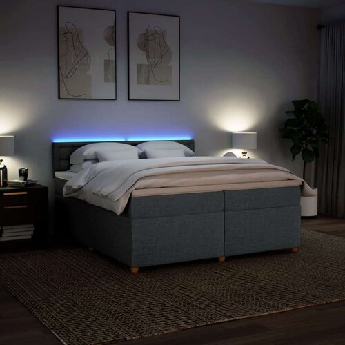 VidaXL Krevet s oprugama i madracem tamnosivi 200 x 200 cm od tkanine Slike