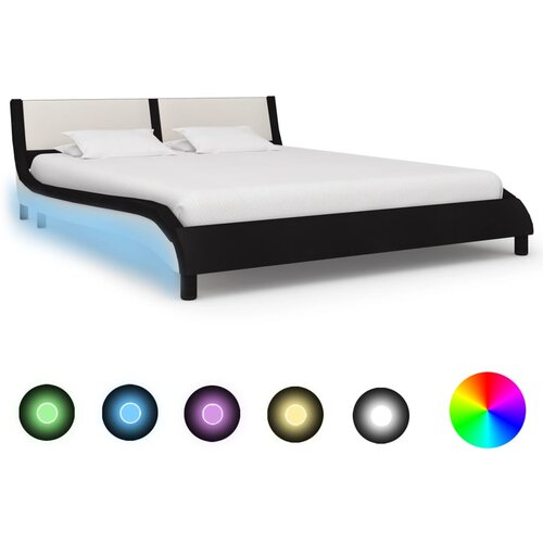 VidaXL Posteljni okvir LED črno in belo umetno usnje 180x200 cm Slike
