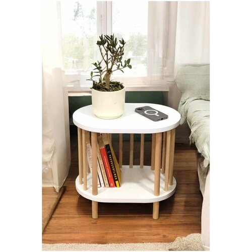 Hanah home pomoćni sto Pk-2109, beli / prirodno drvo Slike