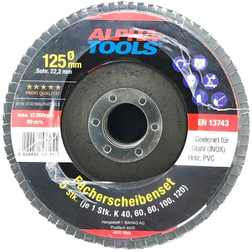 ALPHA TOOLS 5-delni set brusilnih plošč Alpha Tools (premer plošče: 125 mm, granulacija: 40, 60, 80, 100 in 120) Cene