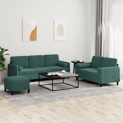  3-dijelni set sofa s jastucima tamnozeleni bar&scaron;unasti Cijene