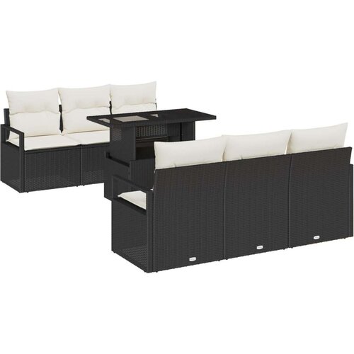  Set od 7 dijelova vrtnih sofa s jastucima crni poli ratan dvosed vrtna sofa s prostorom za odlaganje i jastucima crni poli rata Slike