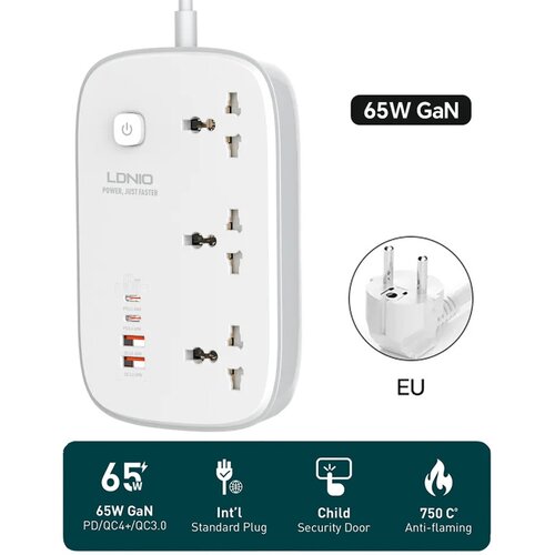 Ldnio Produzni kabl SC3416 EU 3 uticnice + 2xUSB QC 2xPD GaN 2m Slike