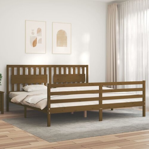 VidaXL Posteljni okvir z vzglavjem medeno rjav 200x200 cm trden les Slike