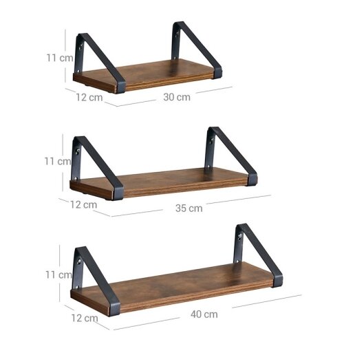  Set 3x zidnih polica SHELFY, braon/crna Slike