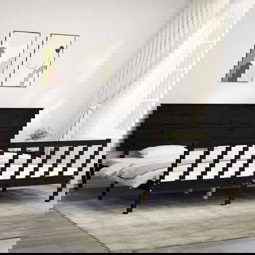 vidaXL Posteljni okvir z vzglavjem črn 200x200 cm trden les Cene