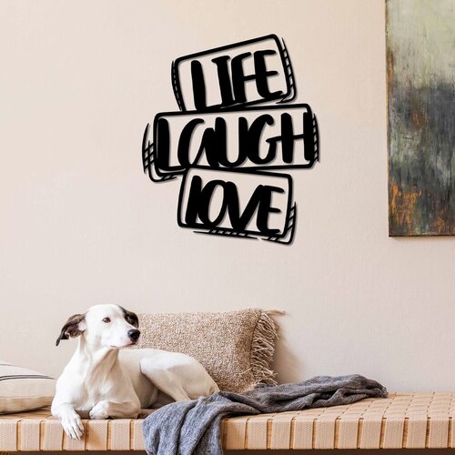Wallity zidna dekoracija life laugh love, 40 x 47 cm, crna Cene