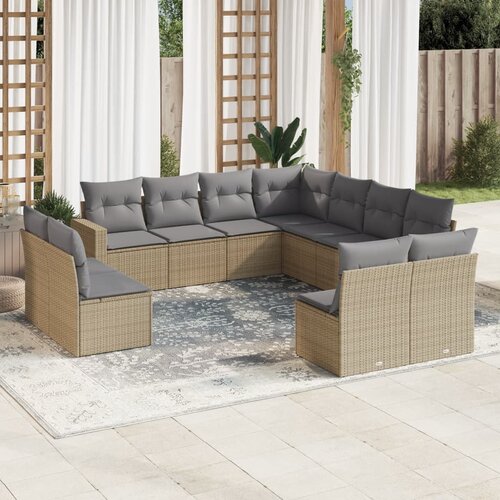 vidaXL 11-dijelni set vrtnih sofa od poliratana s jastucima bež Cijene