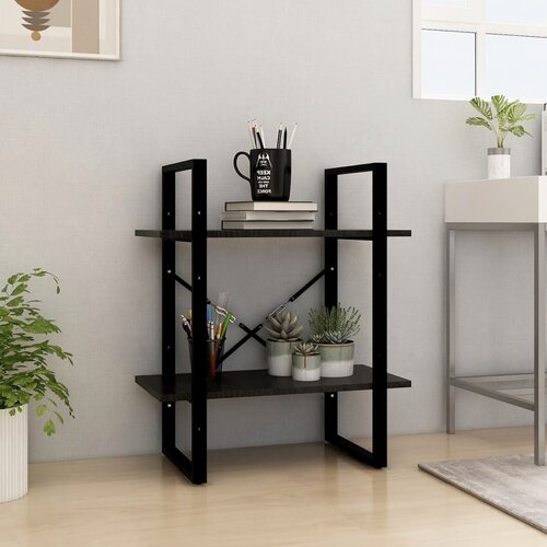 The Living Store Knjižna omara 2-nadstropna črna 60x30x70 cm trdna borovina - Knjižna Omara, (21437256) Cene