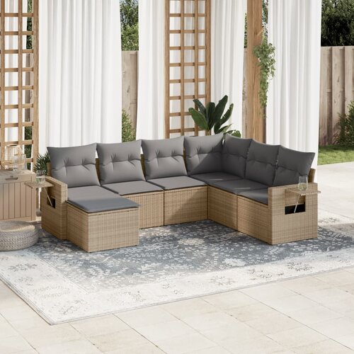 vidaXL 7-dijelni set vrtnih sofa od poliratana s jastucima bež Cijene