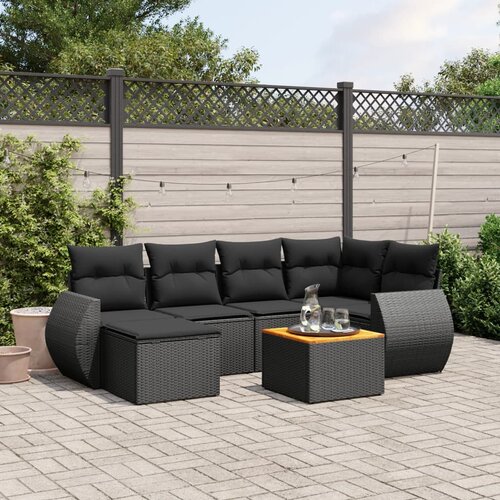 VidaXL 7-dijelni set vrtnih sofa od poliratana s jastucima crni Slike