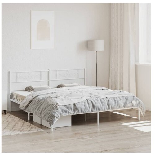 VidaXL Kovinski posteljni okvir z vzglavjem bel 193x203 cm Slike