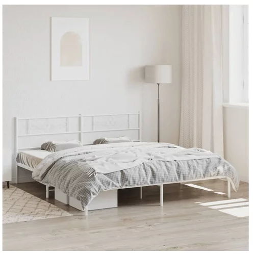 vidaXL Kovinski posteljni okvir z vzglavjem bel 193x203 cm