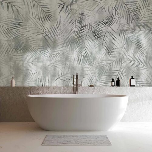  Foto tapeta - Minimalist landscape - nature motif with grey exotic leaves 200x140 Slike