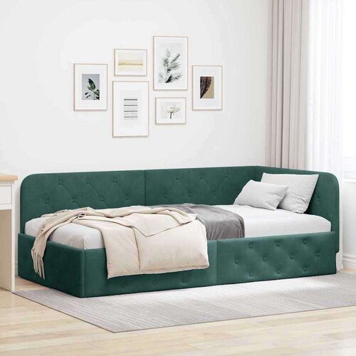vidaXL Kutni okvir kreveta s uzglavljem Tamnozelena 90 x 200 cm Bar&scaron;un Cijene