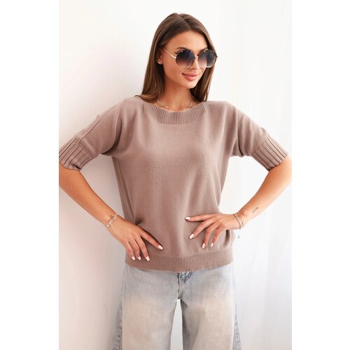 Kesi Włoski Women&amp;#039;s viscose sweater with short sleeves fango Slike