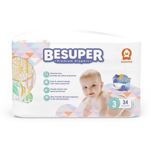 BeSuper_Premium BeSuper Premium Pelene 3 (M, 6-11 kg) 34 kom Cene