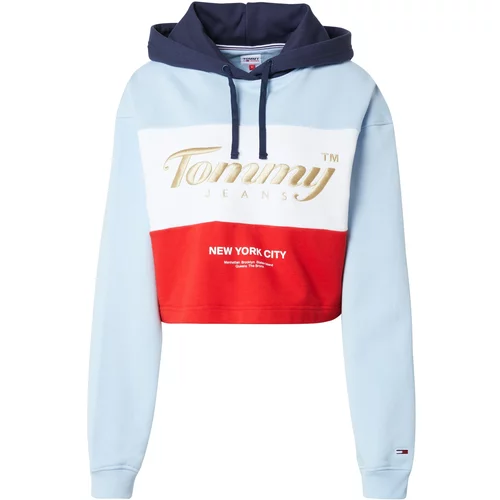 Tommy Jeans Majica mornarska / svetlo modra / zlata / rdeča