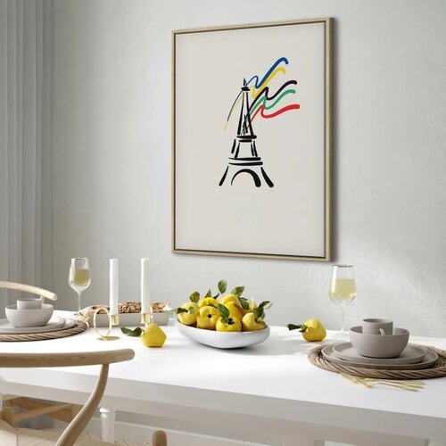  Slika - Eiffel Tower and Colorful Ribbons 60x90 U prirodnom drvenom okviru Slike
