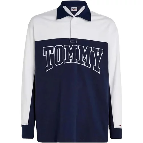 Tommy Jeans Polo majice dolgi rokavi POLO DE RUGBY OVERSIZE DM0DM17702 Modra