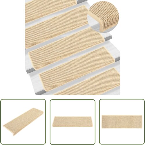 The Living Store Samolepilne preproge za stopnice sisal 15 kosov 65x21x4 cm bež - Preproga Za Stopnice, (21738413) Slike