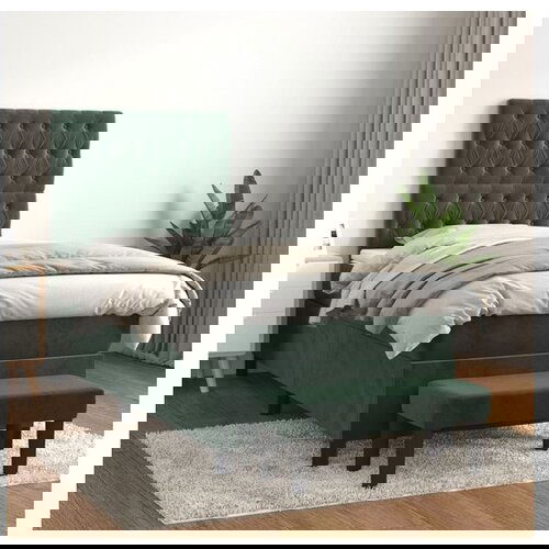 VidaXL Box spring postelja z vzmetnico temno zelena 90x200 cm žamet Slike
