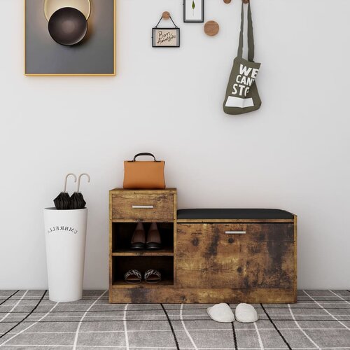 VidaXL Klupa za cipele boja dimljenog hrasta 94,5 x 31 x 57 cm iverica Slike