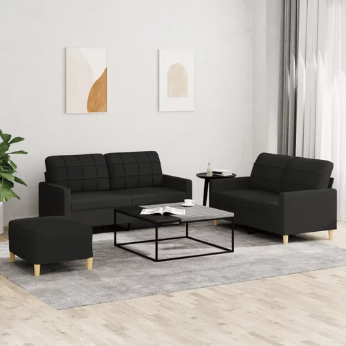  3-dijelni set sofa s jastucima crni od tkanine