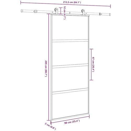 VidaXL klizna vrata s priborom 90 x 205 cm kaljeno staklo i aluminij Slike