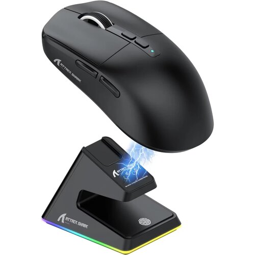 Attack Shark bežični gaming mi&amp;scaron; X6 PAW3395/26000 dpi/superlight/trimode/black + charging dock Slike