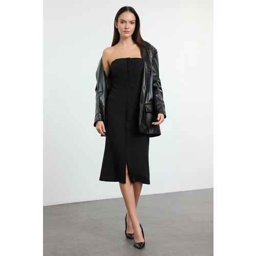 Trendyol Black Strapless Midi Woven Dress