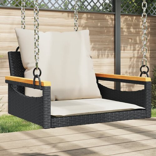 VidaXL Gugalna klop z blazinami črna 63x62x40 cm poli ratan Slike
