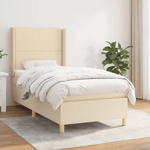 vidaXL Box spring postelja z vzmetnico krem 100x200 cm blago
