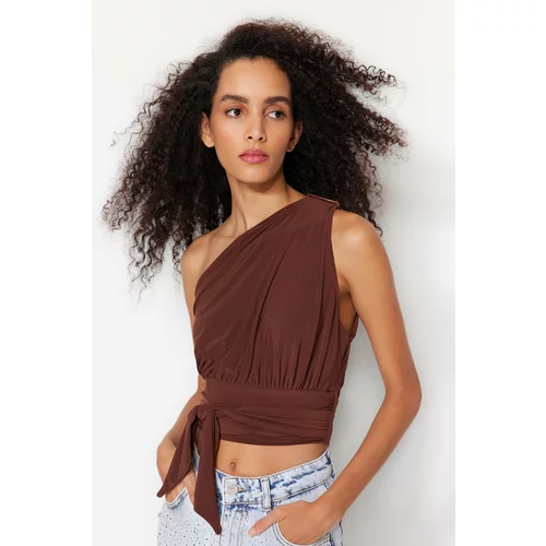 Trendyol Dark Brown Crop Knitted Bustier With Accessories