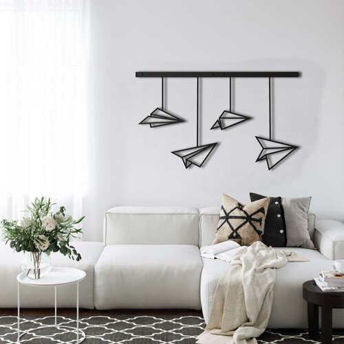Wallxpert metalni zidni ukras 5192, četiri papirna aviona koja vise sa &scaron;ipke, 60 x 36 cm, crni Cene