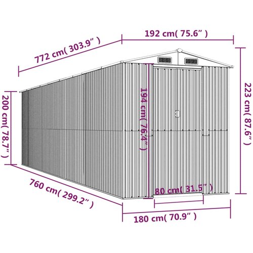  Vrtno spremi&amp;scaron;te zeleno 192x772x223 cm od pocinčanog čelika Slike