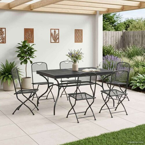  Vrtni set za objed 7 pcs Antracit 212 x 90 x 76 cm - 6-sjedalna Slike
