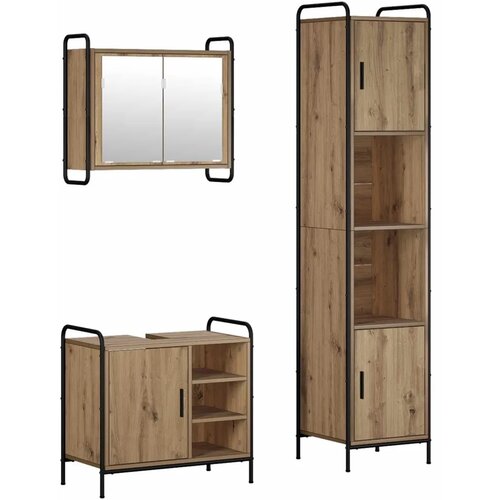  Set ormarića za kupaonicu 3 kom. Hrast artisan 40 x 36 x 181 cm - Hrast artisan Ormarić za umivaonik (1 vrata i 1 polica) + vise Slike