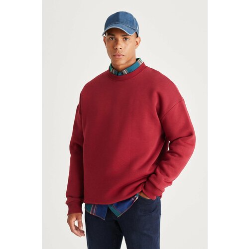AC&Co / Altınyıldız Classics Men's Claret Red Oversize Loose Fit Fleece Inside 3 Threads Crew Neck Cotton Sweatshirt. Slike