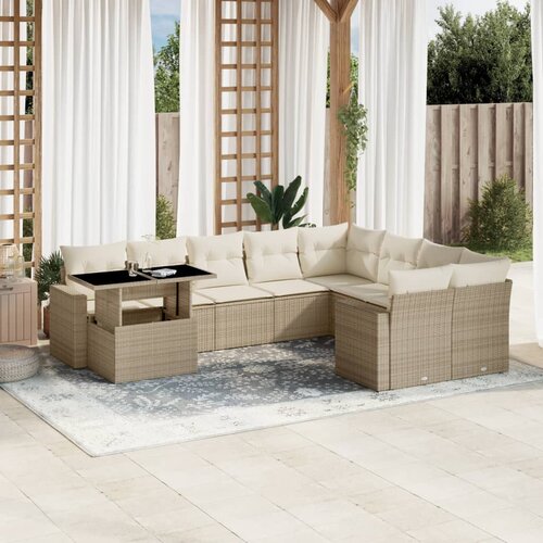 VidaXL 10-dijelni set vrtnih sofa s jastucima bež od poliratana Slike