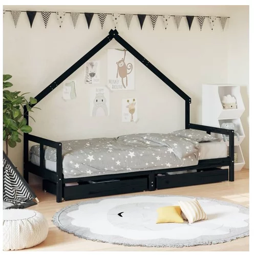 vidaXL Otroški posteljni okvir s predali črn 80x200 cm trdna