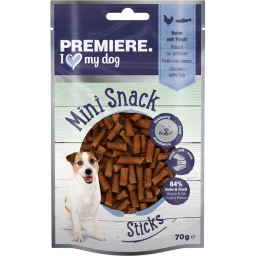 Premiere Dog Pribolj&amp;scaron;ek Mini Snack Sticks Pi&amp;scaron;čanec z ribom 70 g Slike