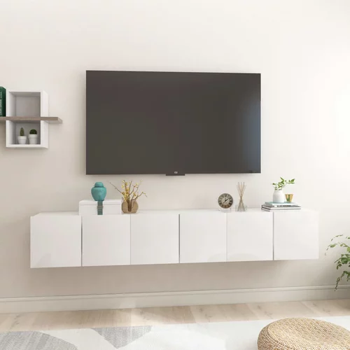 vidaXL Viseče TV omarice 3 kosi visok sijaj bele 60x30x30 cm