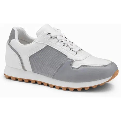 Ombre Patchwork men's shoes sneakers with combined materials - white and gray