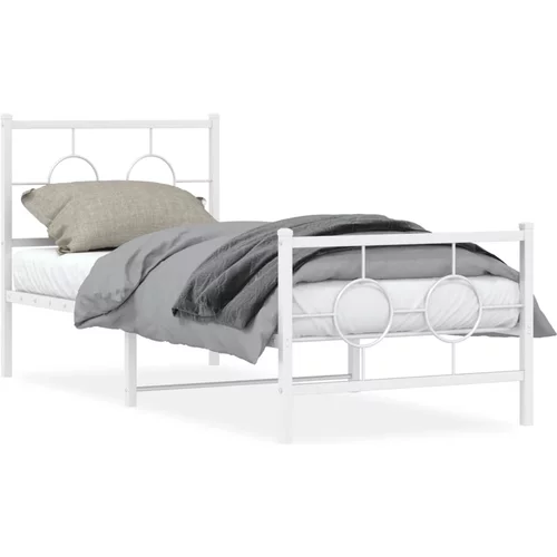 Metalni okvir kreveta uzglavlje i podnožje bijeli 75x190 cm