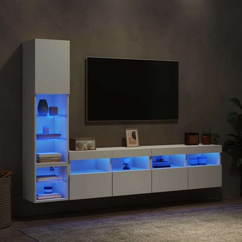  4-dijelni zidni TV elementi s LED bijeli od konstruiranog drva Slike