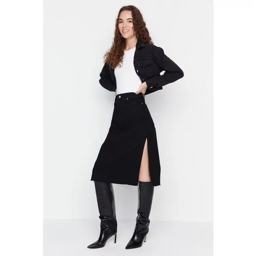 Trendyol Black Slit High Waist Midi Denim Skirt
