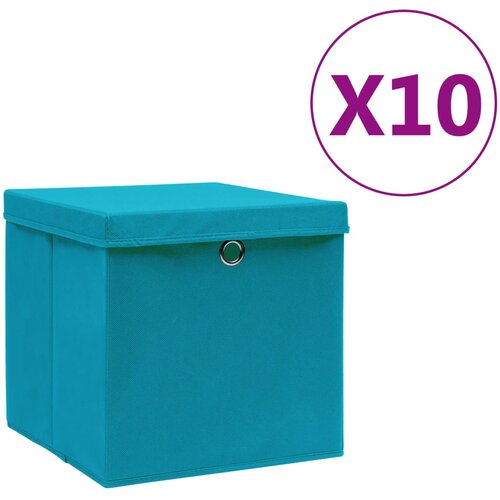 vidaXL Škatle s pokrovi 10 kosov 28x28x28 cm baby modre Cene