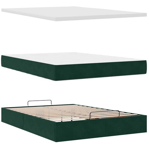  Otomanski krevet s madracem&amp;amp;LED tamnozeleni 140x200cm bar&amp;scaron;un Slike