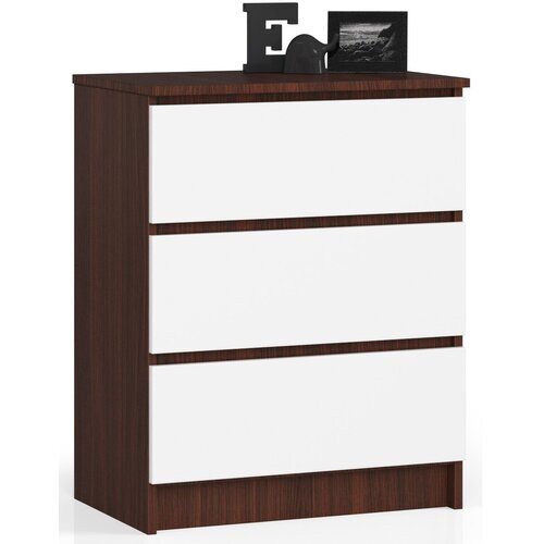 AKORD Komoda, 3 Predali, Wenge/Bela, (5000332182) Slike